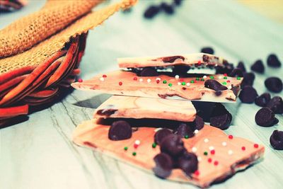 Close-up of chocolates on table