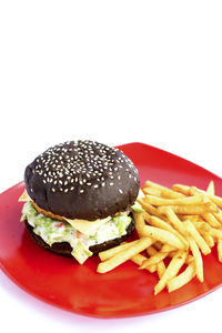 Close-up of burger in plate