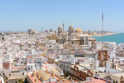 High angle view of cityscape against clear sky