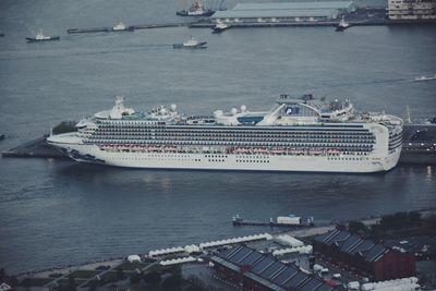 High angle view of ship in sea