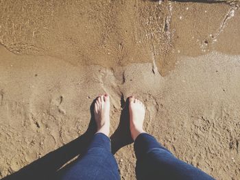 Low section of woman standing at beach