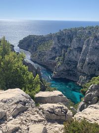 Scenic view of sea against clear sky in the calanques