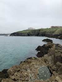 Scenic view of bay against sky