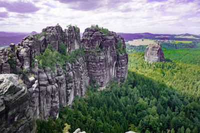 Panoramic view of rock formations against sky