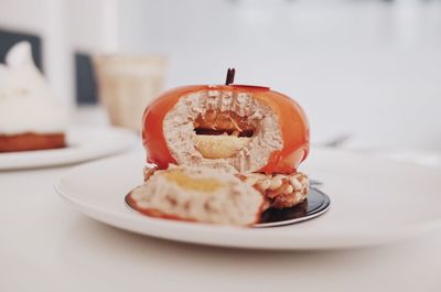 Close-up of cake in plate on table