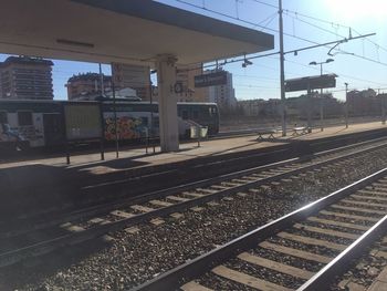 Train on railroad station platform against sky