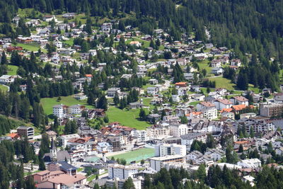 High angle view of houses in town