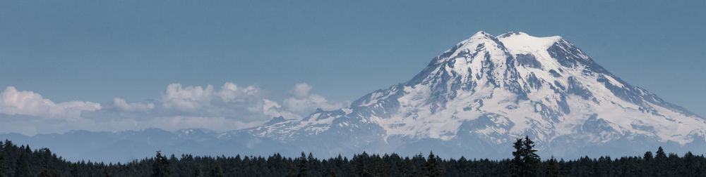 Panoramic shot of mountain range against blue sky