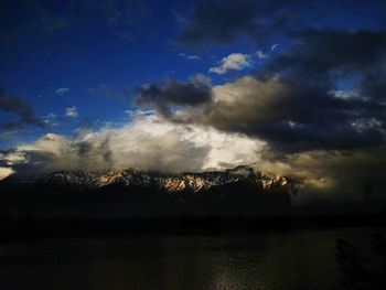 Scenic view of river against sky at sunset