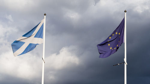 Low angle view of flag against sky