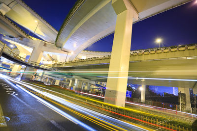 Light trails on road at night