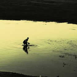 High angle view of man in sea