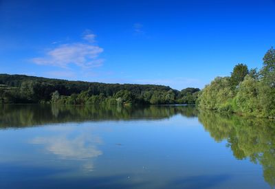 Scenic view of lake against blue sky