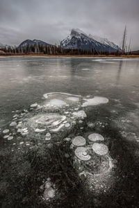 Scenic view of frozen lake against sky