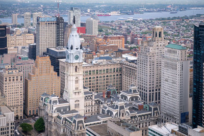 High angle view of buildings in city