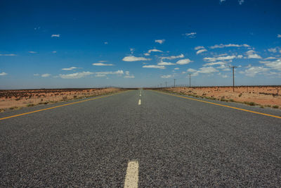 Road by landscape against blue sky