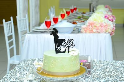 Close-up of birthday cake on table