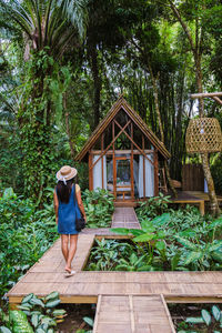 Rear view of woman walking in park
