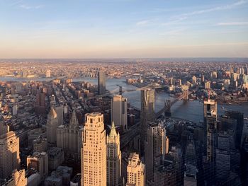 New york city skyline during sunset