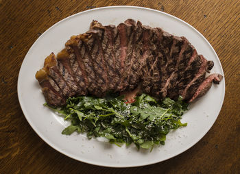 High angle view of meal served on table