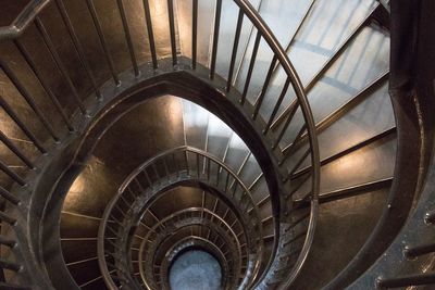 High angle view of spiral staircase in building