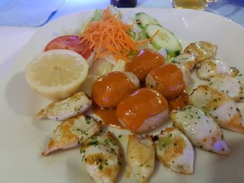 High angle view of breakfast served in plate