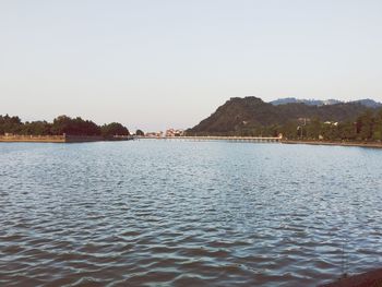 Scenic view of lake against clear sky