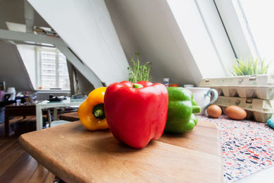 Close-up of fruits and vegetables on table at home