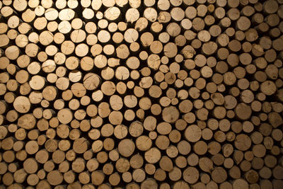 Closeup of round and stacked firewood