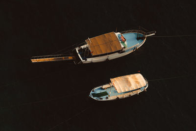 High angle view of boats moored in sea