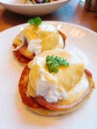 Close-up of eggs served in plate