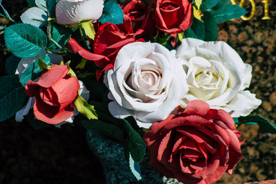 High angle view of rose bouquet