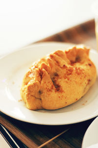 High angle view of bread in plate on table