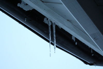 Close-up of icicles on roof