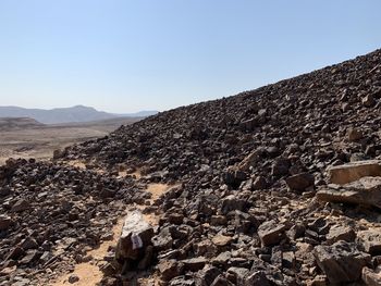 Scenic view of rocky mountains against clear sky