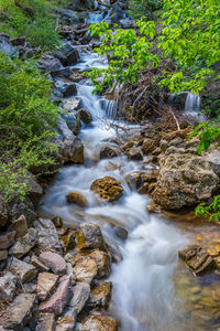 Stream flowing through rocks in forest