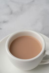 High angle view of tea cup on table