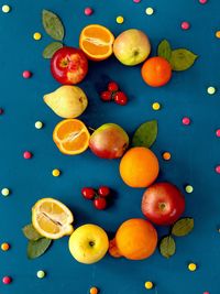 High angle view of fruits on table