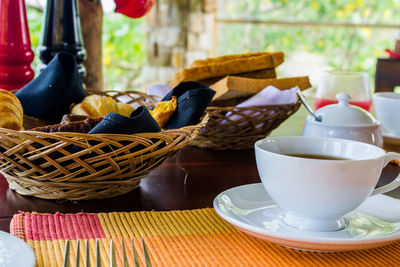 Close-up of breakfast on table