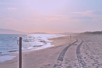 Scenic view of beach during sunset