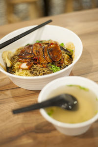 Close-up of meal served on table