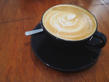 High angle view of coffee on table