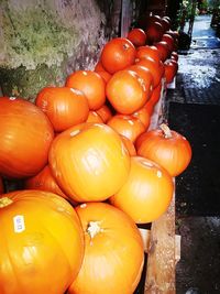 High angle view of pumpkins in market