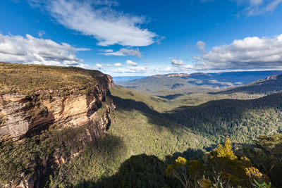 Landscape against blue sky and clouds