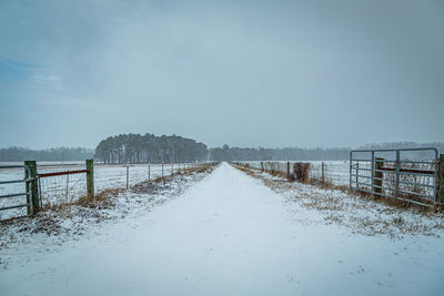 Scenic view of snow covered landscape against sky