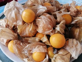 High angle view of oranges