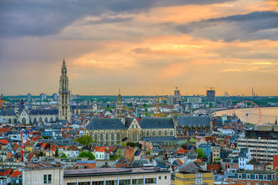 High angle view of buildings in city