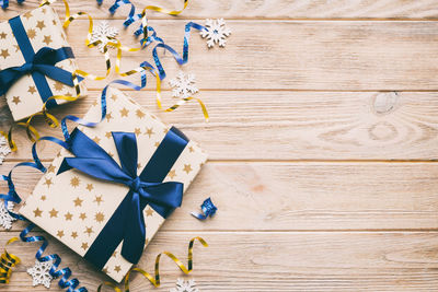 Directly above shot of christmas decorations on table