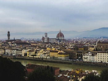 High angle view of buildings in city