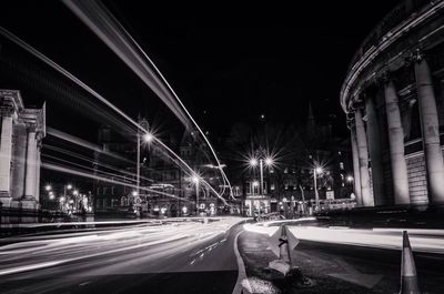 Light trails on road at night